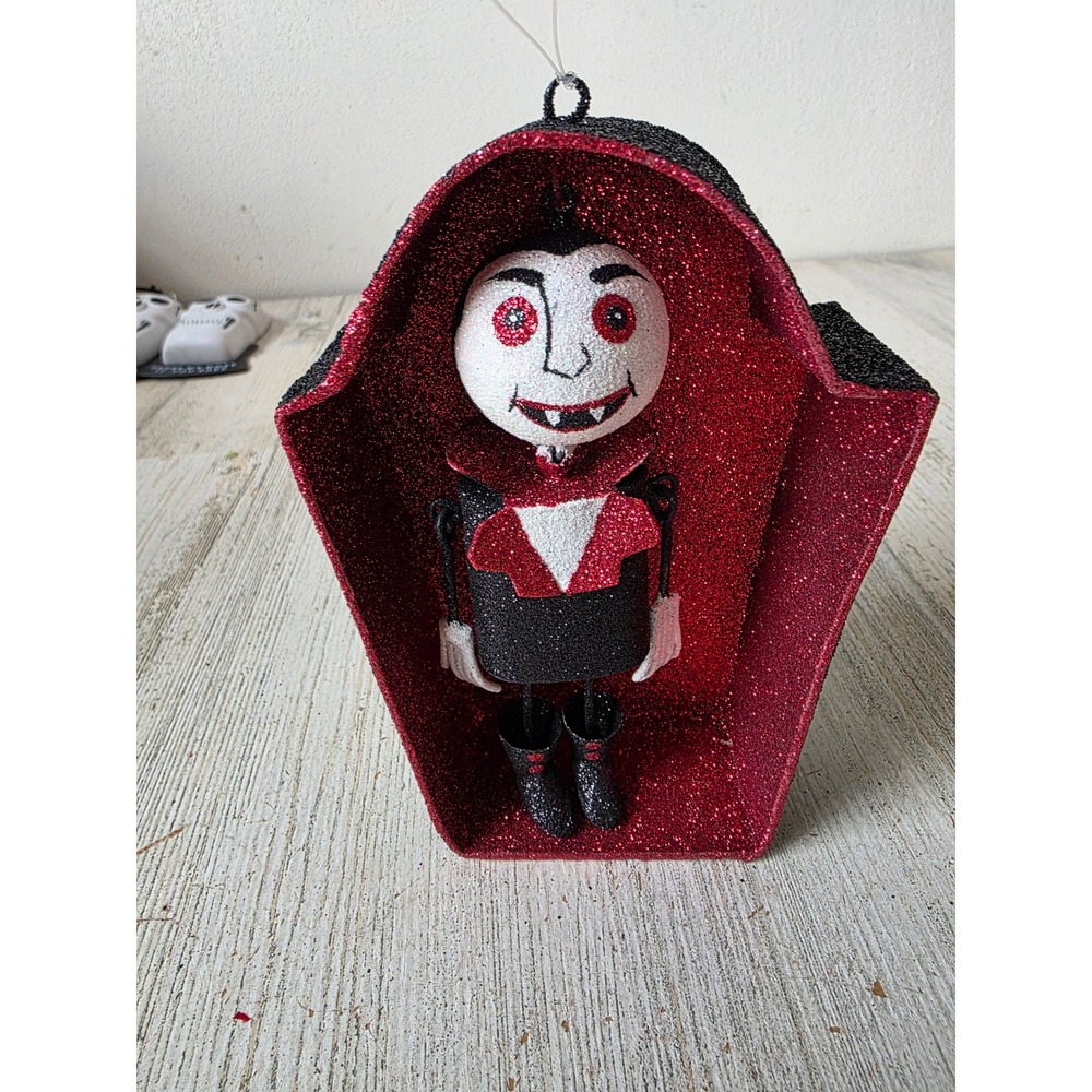 Vintage Pier 1 Dracula coffin glitter ornament Halloween decor vampire tree